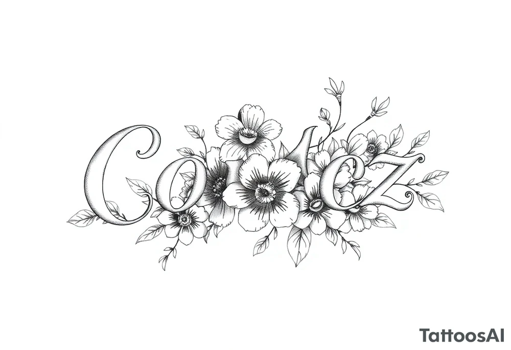 The name Cortez with flowers tattoo idea