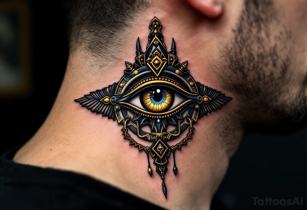 A black and gold Eye of Horus. tattoo idea