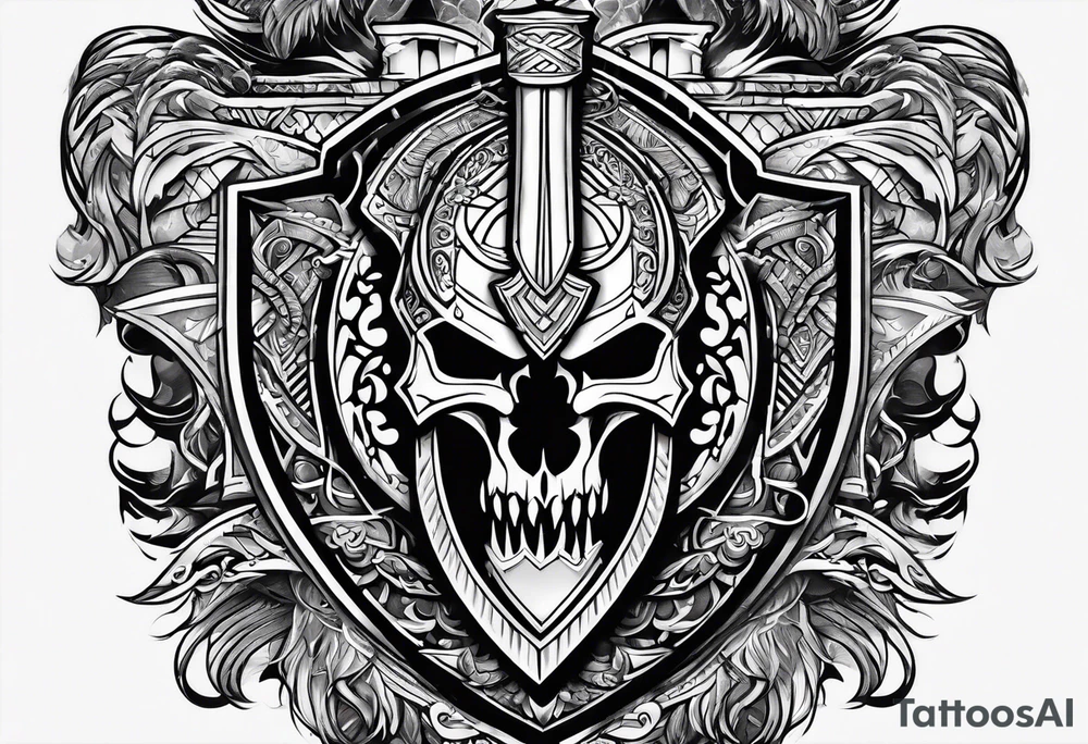 Valhalla sword shield axe armour tattoo idea