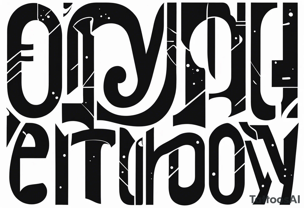 entropy word with a distorted or warped design. All black and without other components. Arial typography tattoo idea