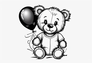 Scruffy teddy bear holding on to balloons and wearing a T-shirt tattoo idea