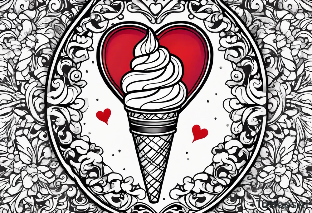 sketch chocolate chip ice cream cone with one red heart tattoo idea