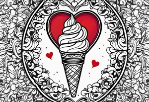 sketch chocolate chip ice cream cone with one red heart tattoo idea