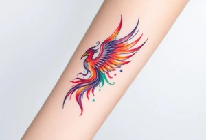 Phoenix with blazing flames with purple, orange, teal and green splashes tattoo idea