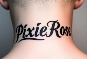 "PixieRose" in a gangsters Chicano calligraphy style font 
Tattoo idea above a man's eyebrow tattoo idea