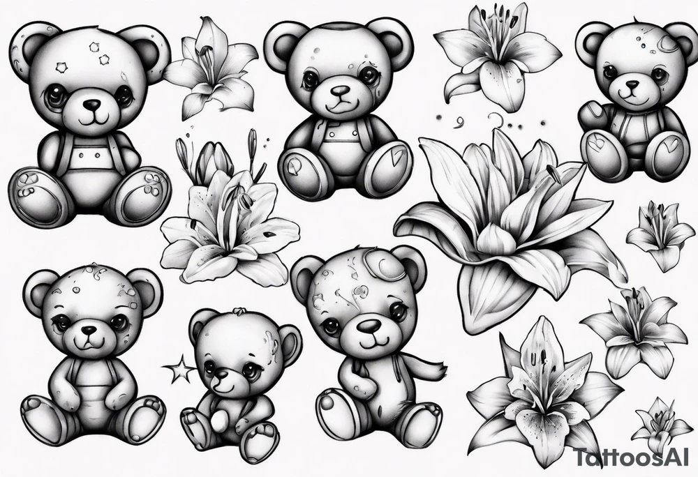 Teddy bear Lily space tattoo idea