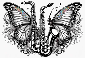Saxophone, butterfly, rainbow, PACMAN tattoo idea