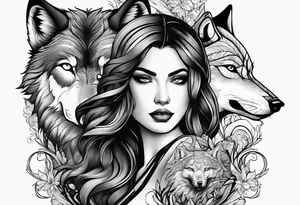 woman and wolf tattoo idea