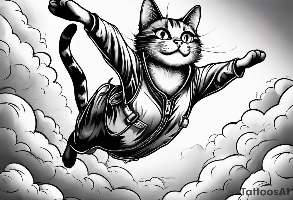 sky diving cat tattoo idea