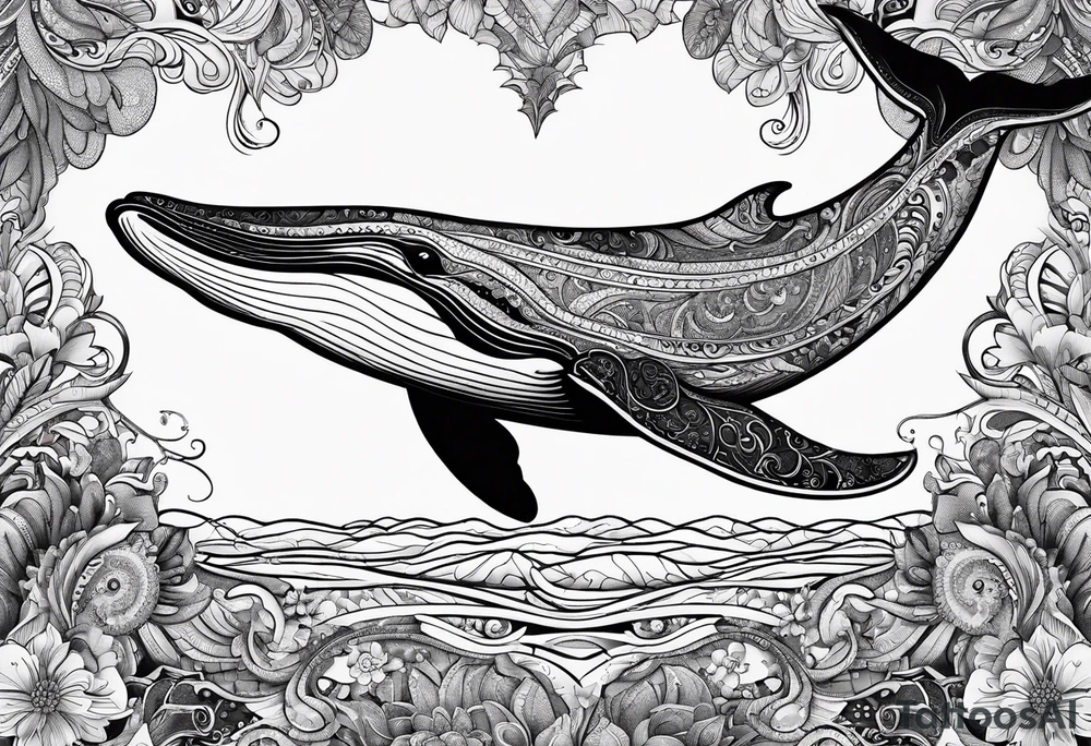 Breaching whale paisley tattoo idea