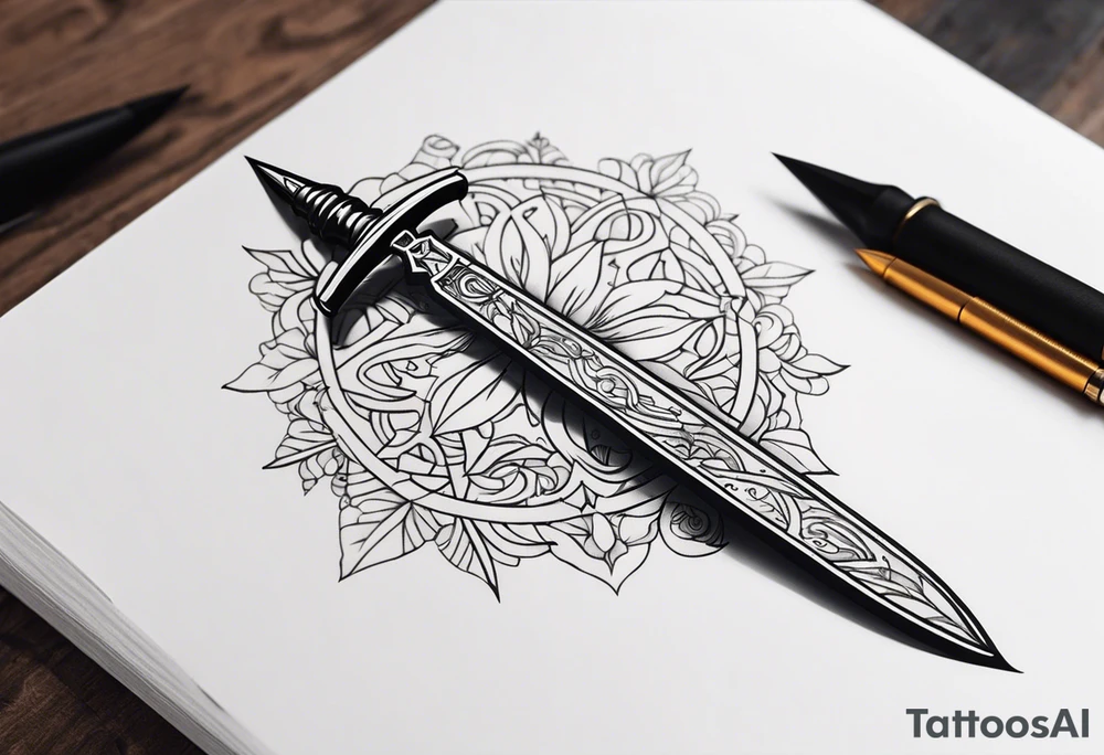 Book with dagger tattoo idea