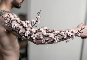 delicate cherry blossoms swirling in spring breeze with petals tattoo idea