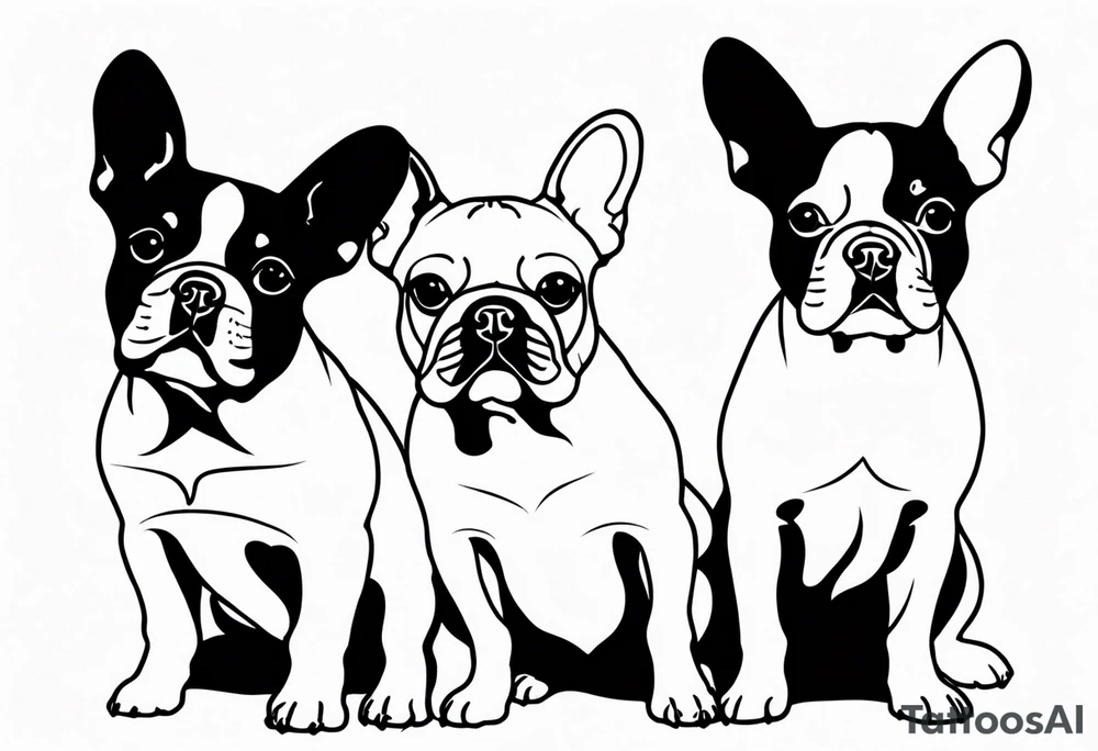 silhouette of three French bulldogs tattoo idea