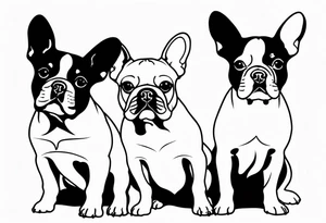 silhouette of three French bulldogs tattoo idea