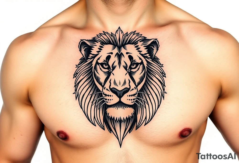 lion one one pec tattoo idea