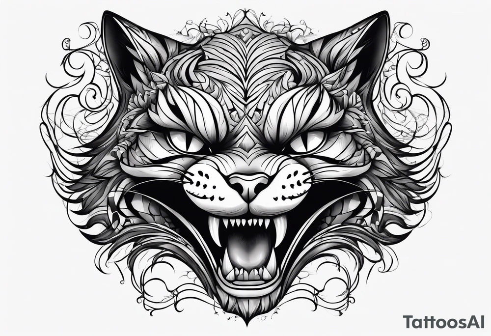 evil twisted cheshire cats mouth and eyes tattoo idea