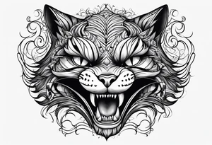 evil twisted cheshire cats mouth and eyes tattoo idea