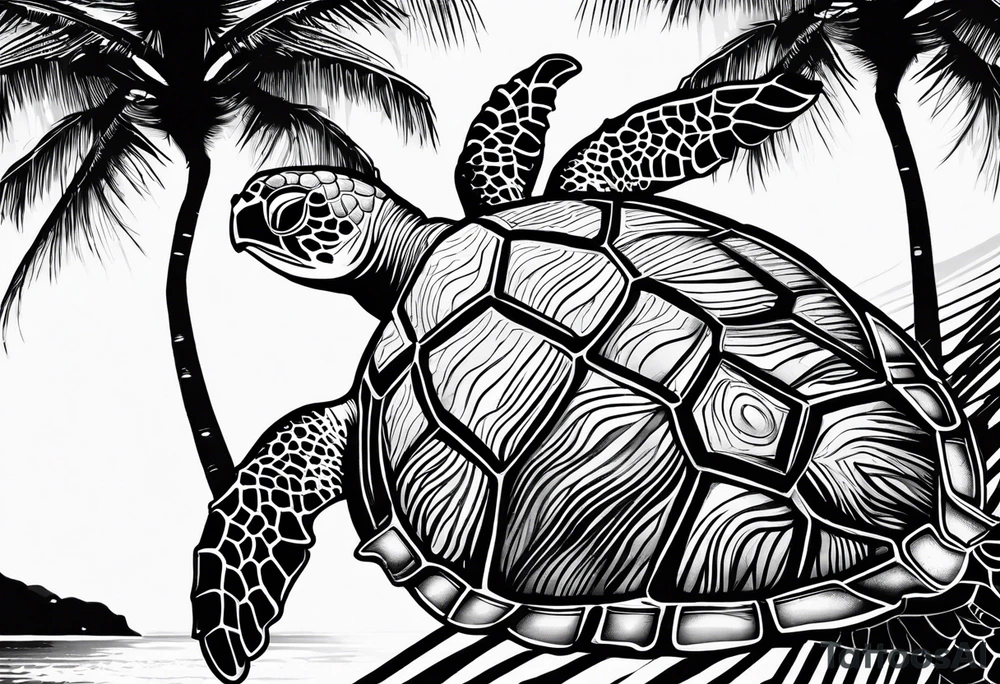 Sea turtle Beach tropical palm trees tattoo idea
