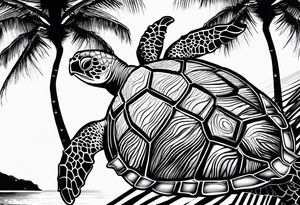 Sea turtle Beach tropical palm trees tattoo idea