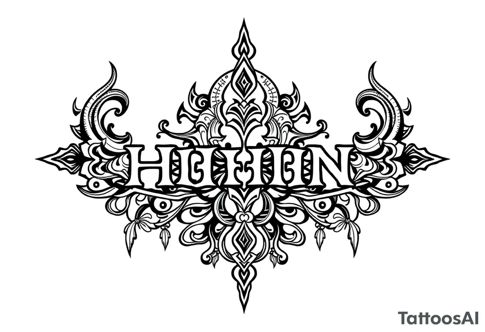 long ornament shaman style mytical with ancient rhyme letters tattoo idea