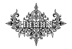 long ornament shaman style mytical with ancient rhyme letters tattoo idea