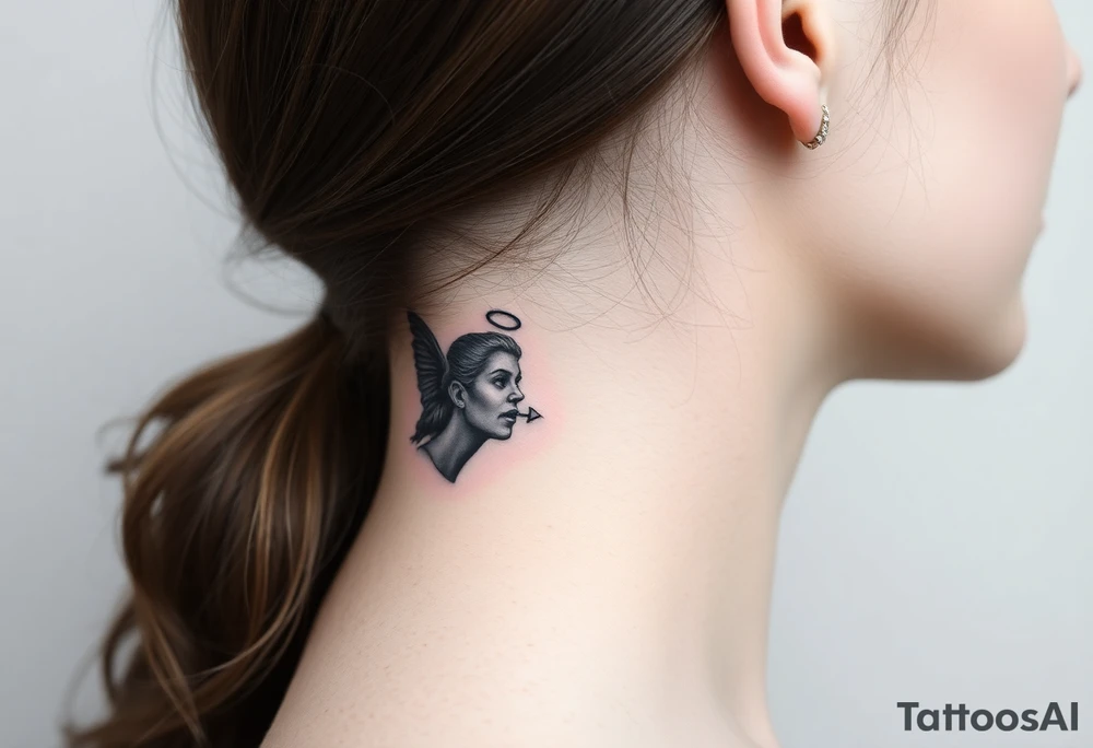 Angel (right) whispering in the right ear, demon (left) whispering in the left ear tattoo idea