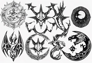 Charizard. Cross. Ahur. Sun. Moon tattoo idea