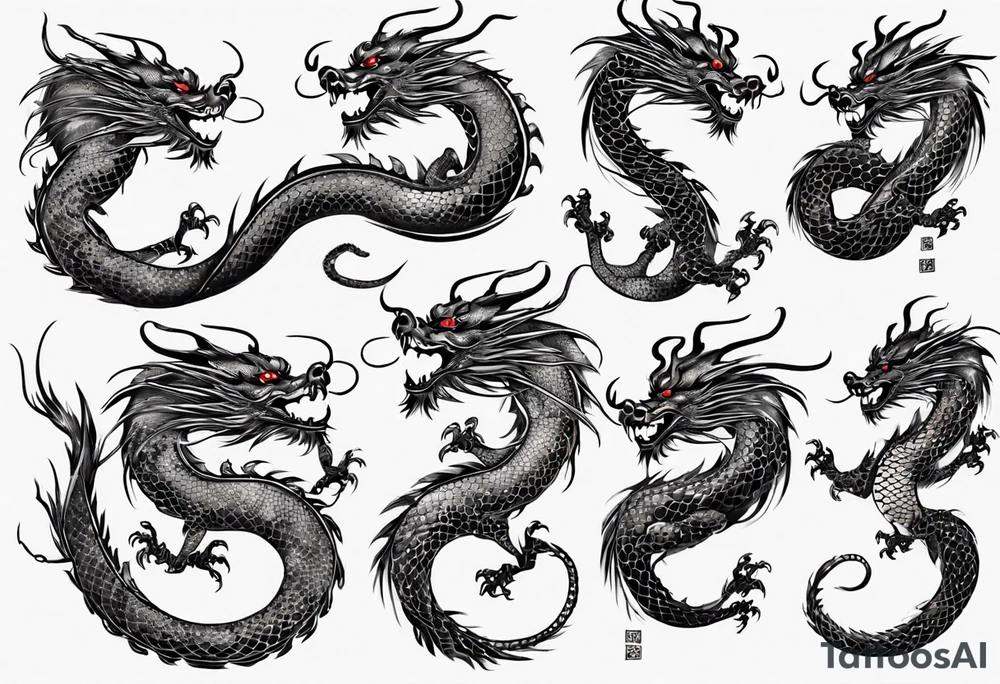 long chinese dragon with scales tattoo idea