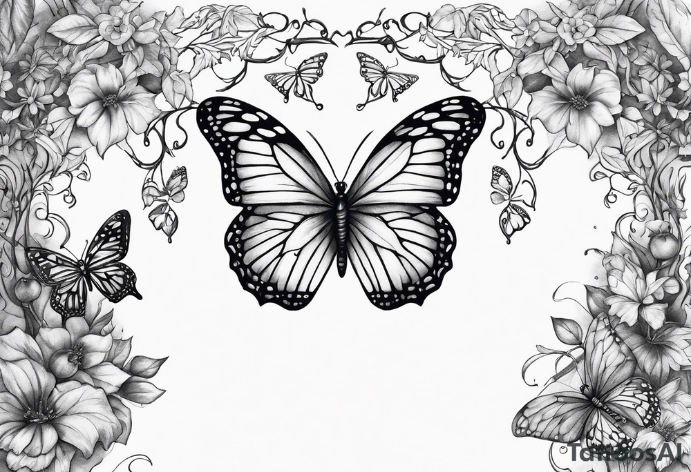nature vines and butterflies tattoo idea