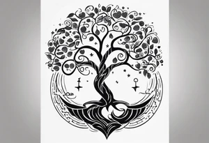 Micro realism tattoo design featuring the helix merging into the tree of life. With my zodiac sign libra holding the brain and heart on each side of the scale with the heart out weighing the brain tattoo idea