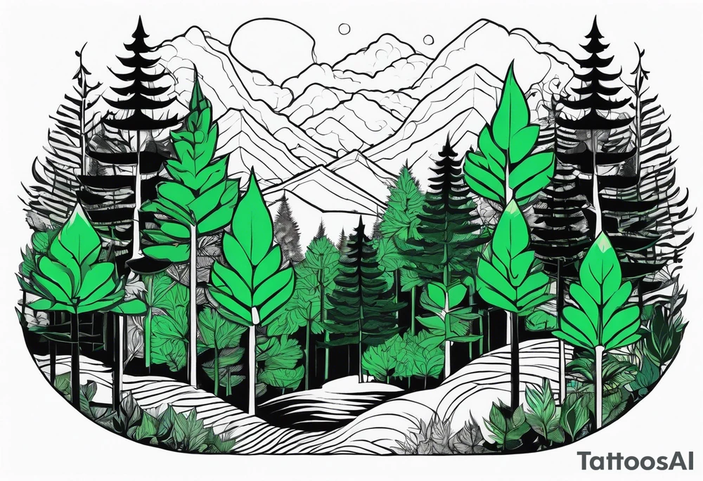 forest, green and black, no people tattoo idea