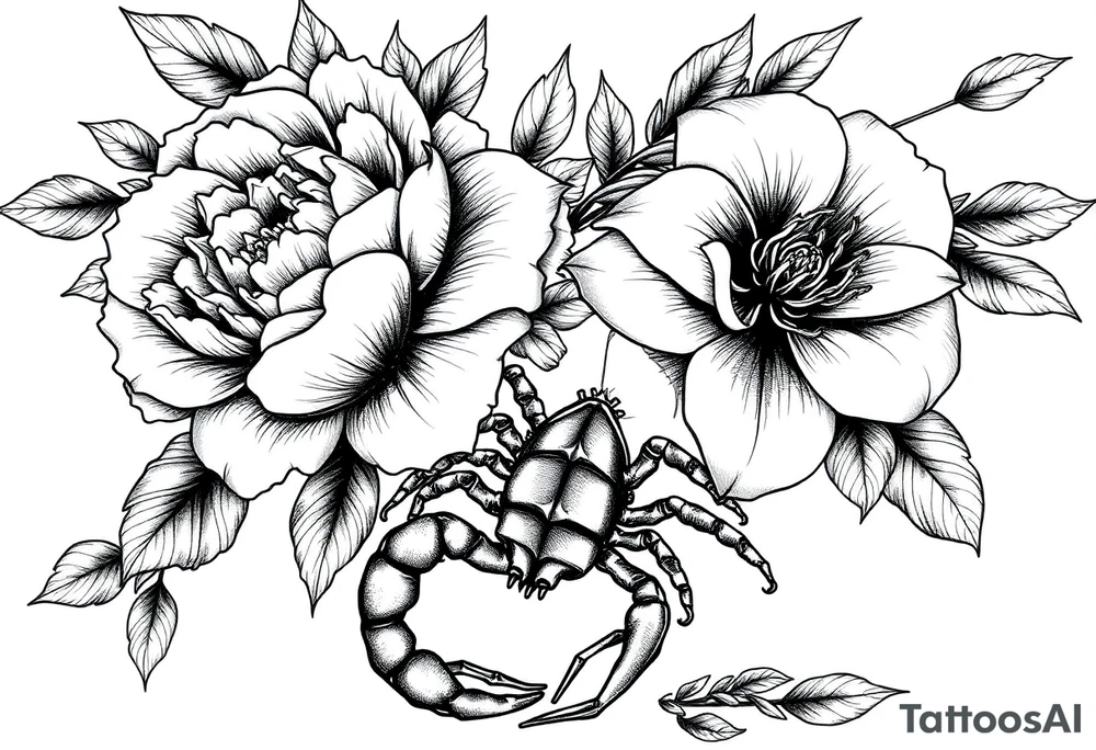 peonies and lilies with scorpion tattoo idea