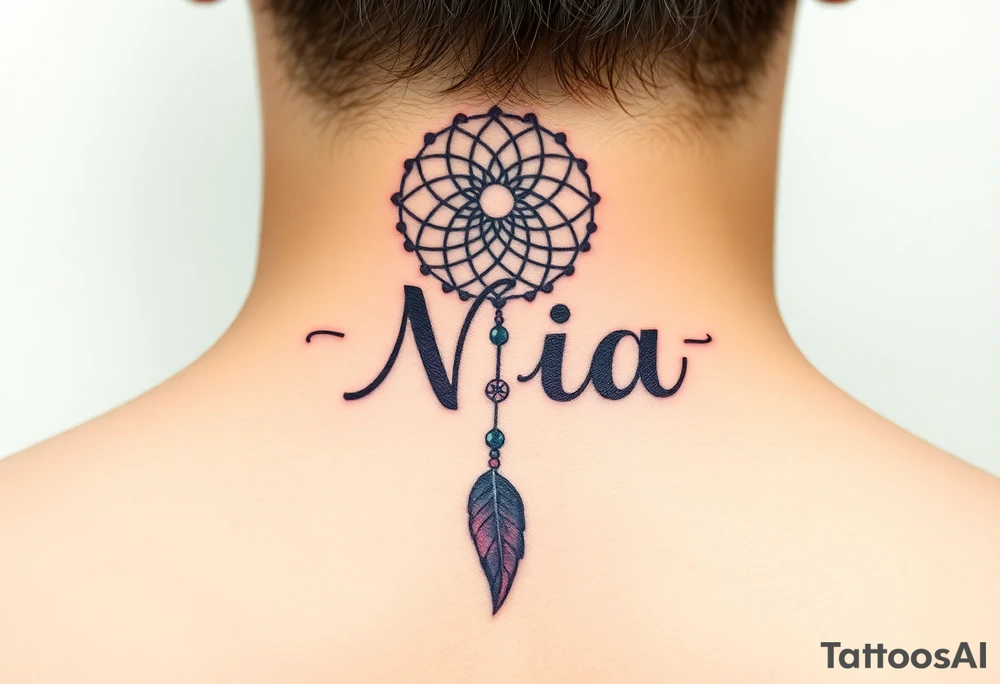 Name Nia in a dreamcatcher faded letters tattoo idea