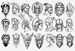 minimalist spartan/ greek/roman mythology fine-linework tattoo idea