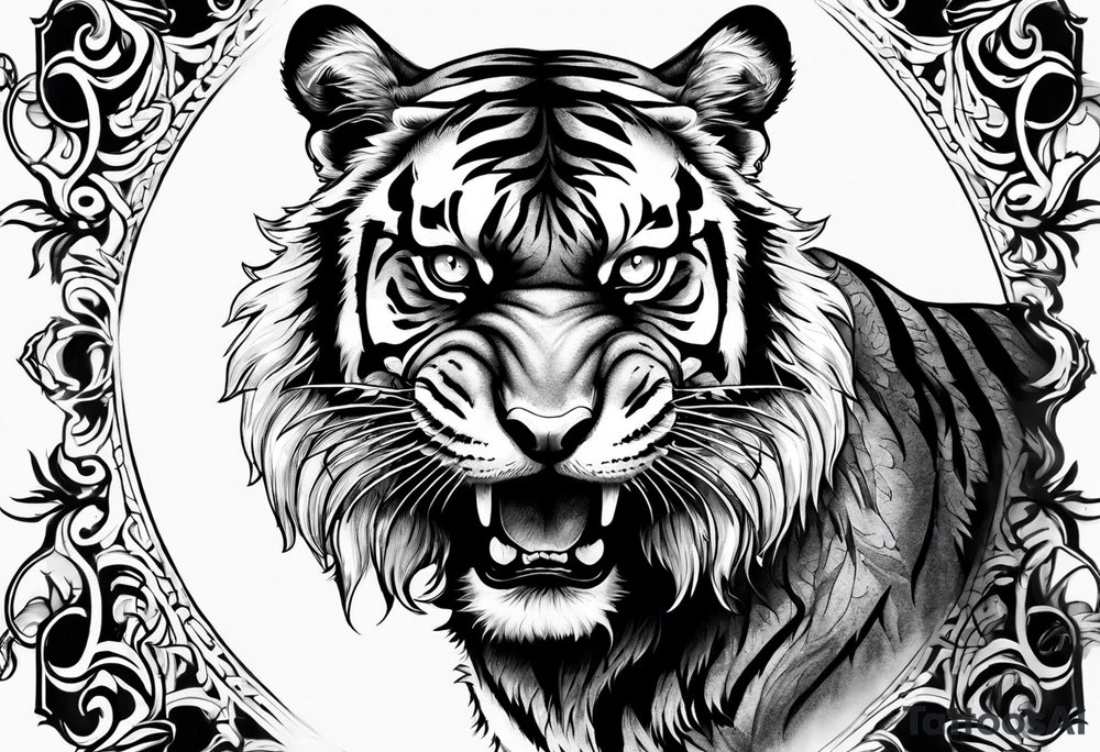 Tiger wearing crow roaring tattoo idea