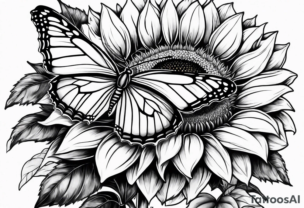 Sunflower with butterfly half leg sleeve tattoo idea