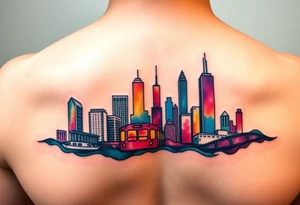 A Chicago skyline tattoo with the L train tattoo idea