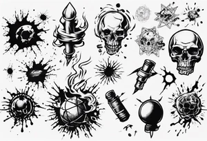 - blot 
- bomb
- atoms splitting
- beauty
- life at a small scale
- man against the world
- doom
- banksy tattoo idea
