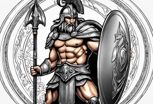 Ares greek God, holding his spear and shield tattoo idea