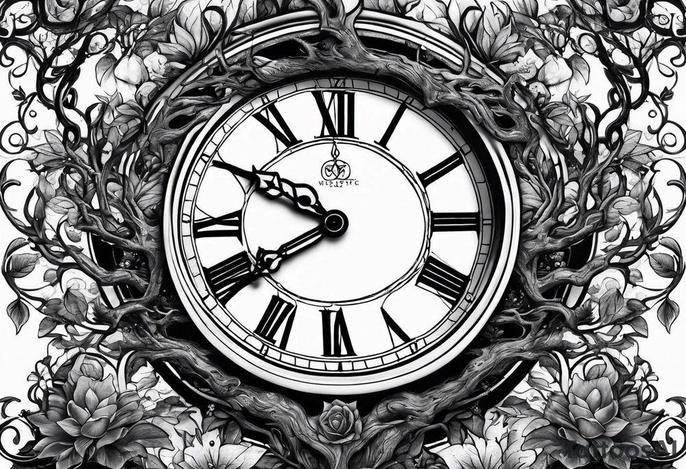 Im adding on to my existing tatto which is a tree sitting on a clock with dark shading around tattoo idea