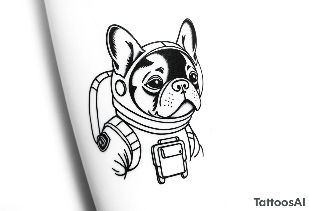a space themed tattoo of my french bulldog mars. include elements in space. mars should be depicted as a astronaut tattoo idea