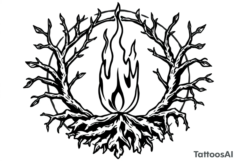 a round flame imprisoned in a roots circle tattoo idea