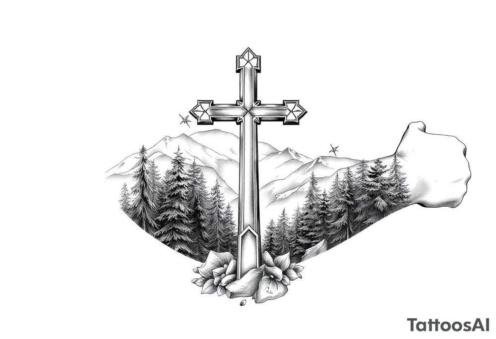 russian orthodox cross in a light forrest mountainous setting tattoo idea russian orthodox cross in a light forrest mountainous setting tattoo idea