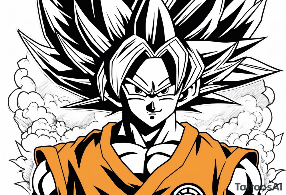 Son-Goku as a super saiyajin . A huge dragonball surrounds the whole scenery. Gokus friends are surrounding him as shadows tattoo idea