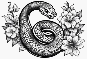 snakein the shape of an s with flowers tattoo idea