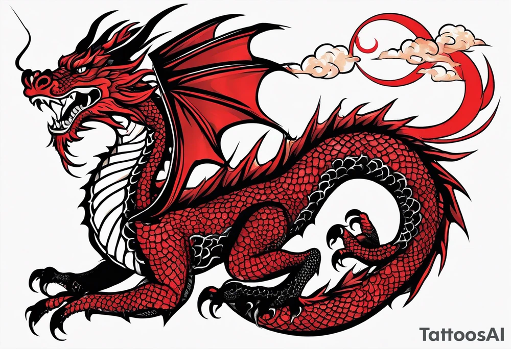 dragon red accent with flakes tattoo idea