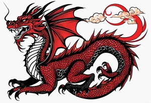 dragon red accent with flakes tattoo idea