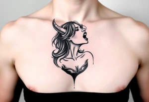 Feminine Tattoo female yelling with horns just barley touching collarbone tattoo idea