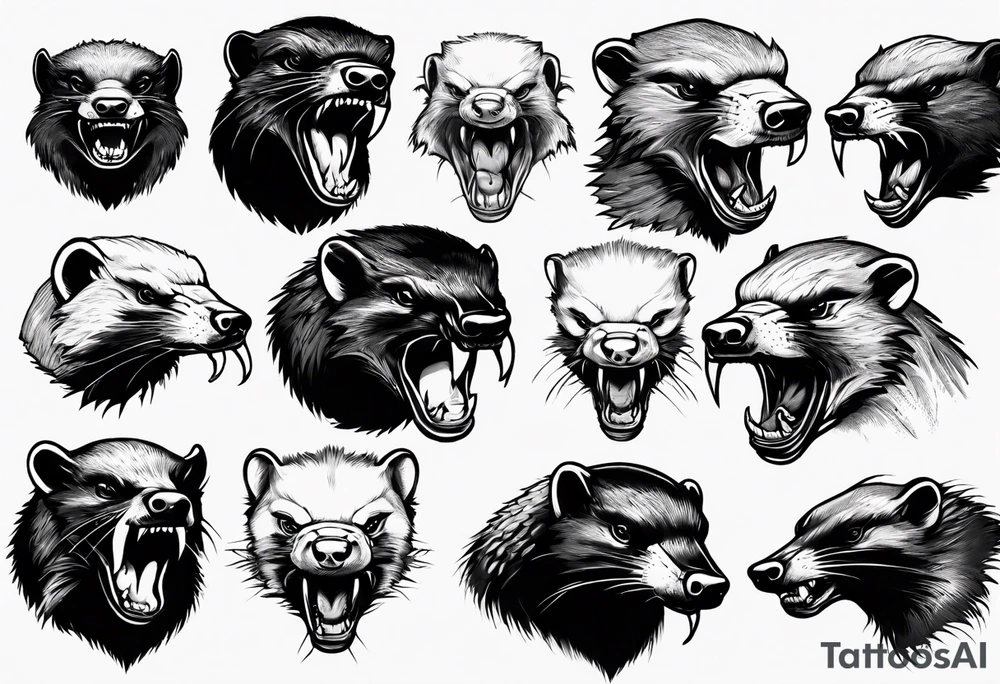 Angry, snarling, detailed honey badger tattoo idea