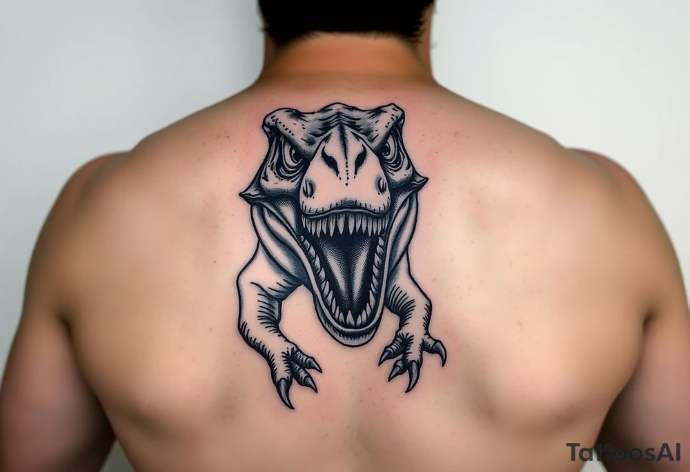 Dilophosaurus staring at you showing teeth tattoo idea